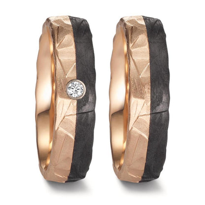 Anillo de pareja oro rosa de 585/14 kt, Carbón