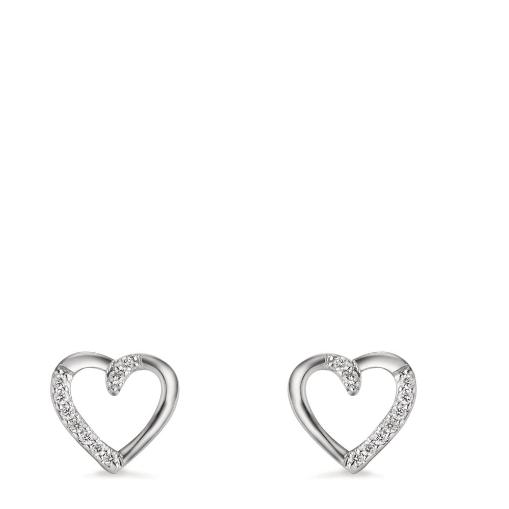 Orecchini a bottone Oro bianco 750/18 carati Diamante 0.045 ct, 18 pietra, w-si Cuore Ø7 mm