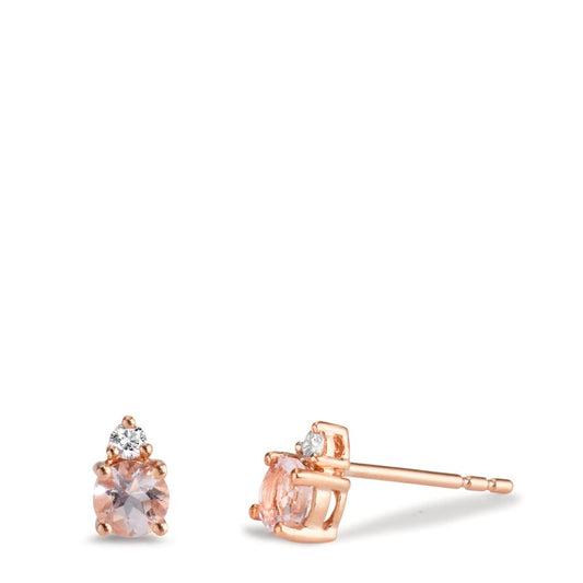 Stud earrings 18k Red Gold Morganite Pink, 2 Stones, Diamond 0.05 ct, 2 Stones, w-si