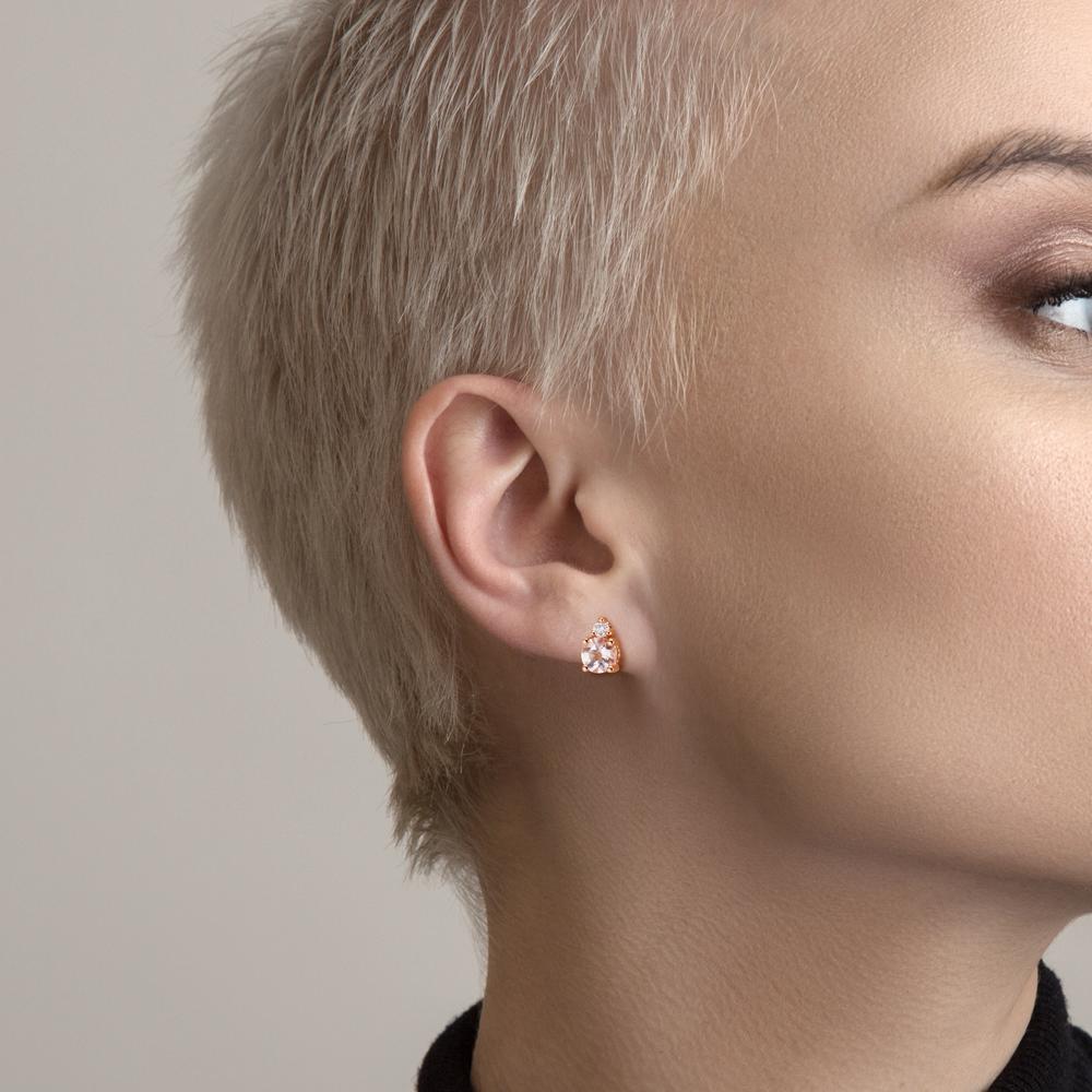 Orecchini a bottone Oro rosso 750/18 carati Morganite rosa, 2 pietra, Diamante 0.05 ct, 2 pietra, w-si