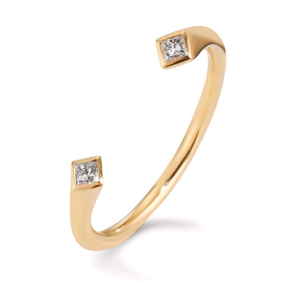 Finger ring 750/18 K gult guld diamant 0.07 ct, 2 stenar, [Carrée], w-si