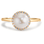 Fingerring 750/18 K Gelbgold Diamanten 0.125 ct, w-si Süsswasserzuchtperle 7-7.5 mm