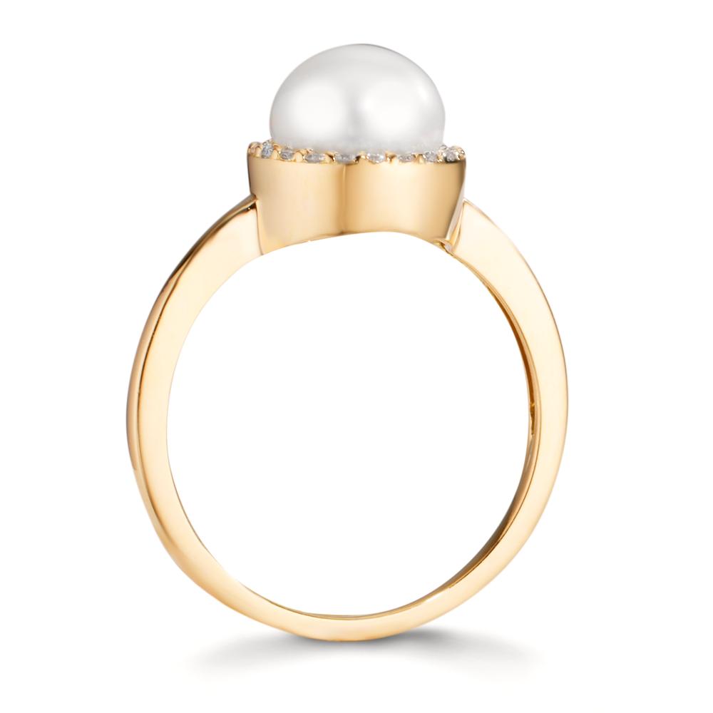Fingerring 750/18 K Gelbgold Diamanten 0.125 ct, w-si Süsswasserzuchtperle 7-7.5 mm