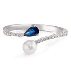 Bague Or blanc 18K Diamant 0.105 ct, w-si, Saphir perle Akoya 3.5-4 mm
