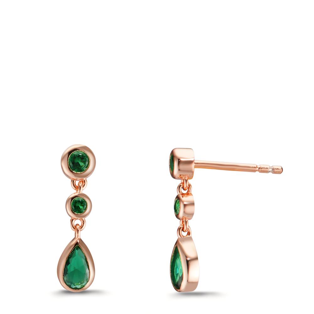 Drop Earrings Silver Zirconia Green, 6 Stones Rose Gold plated