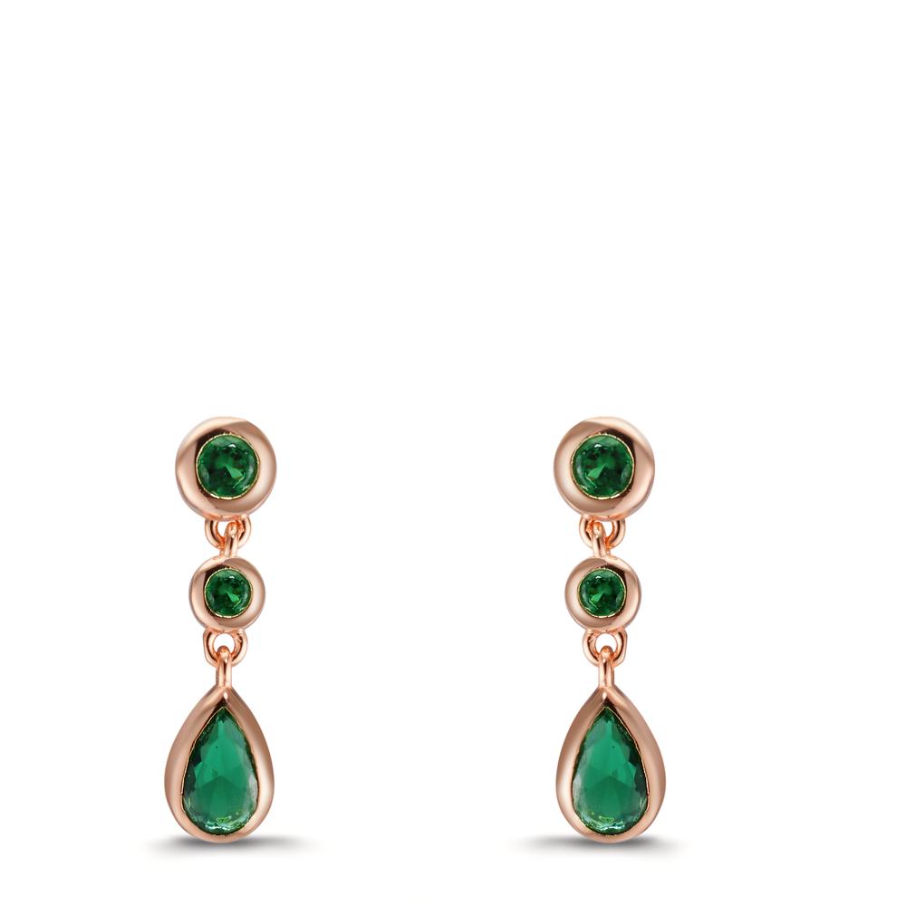 Drop Earrings Silver Zirconia Green, 6 Stones Rose Gold plated