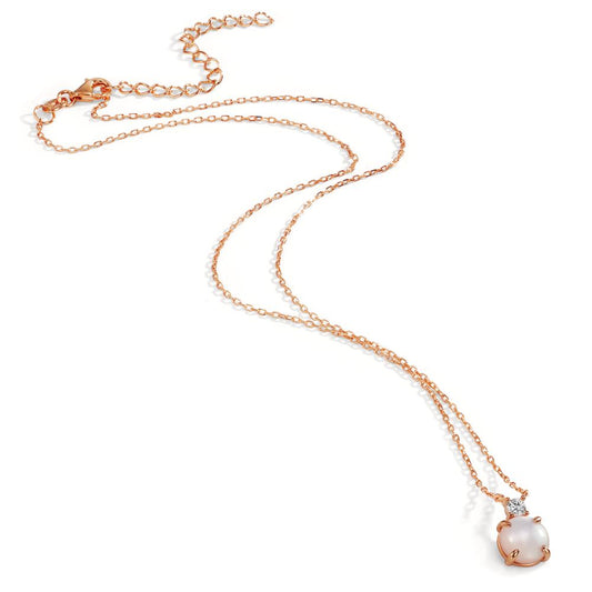 Collier Argent Zircone rosé Plaqué or nacre 40-45 cm