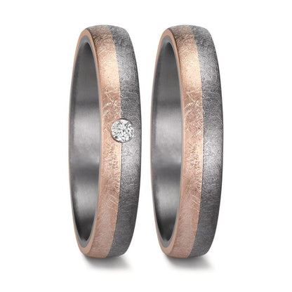 Anillo de pareja 999 tantalio, oro rosa de 585/14 kt Diamante 0.04 ct, w-si