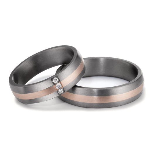 Partnerring 999 Tantal, 585/14 K Rosegold Diamant 0.045 ct, 3 Steine, w-si