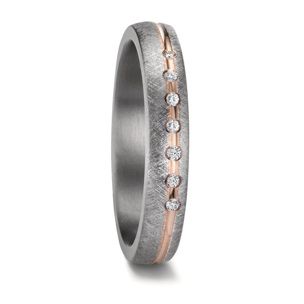 Wedding Ring Tantal 999, 14k Rose Gold Diamond 0.07 ct, 7 Stones, w-si