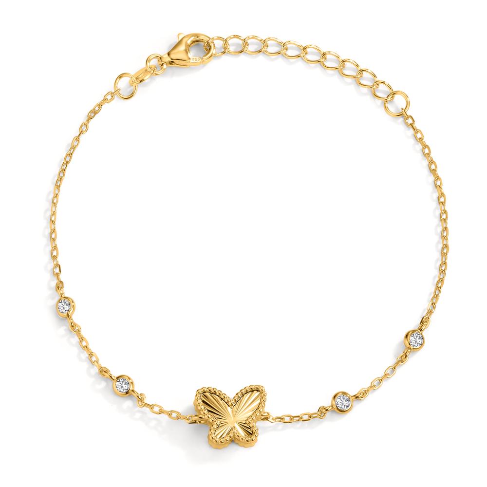 Bracelet Silver Zirconia Gold plated Butterfly 16-19 cm