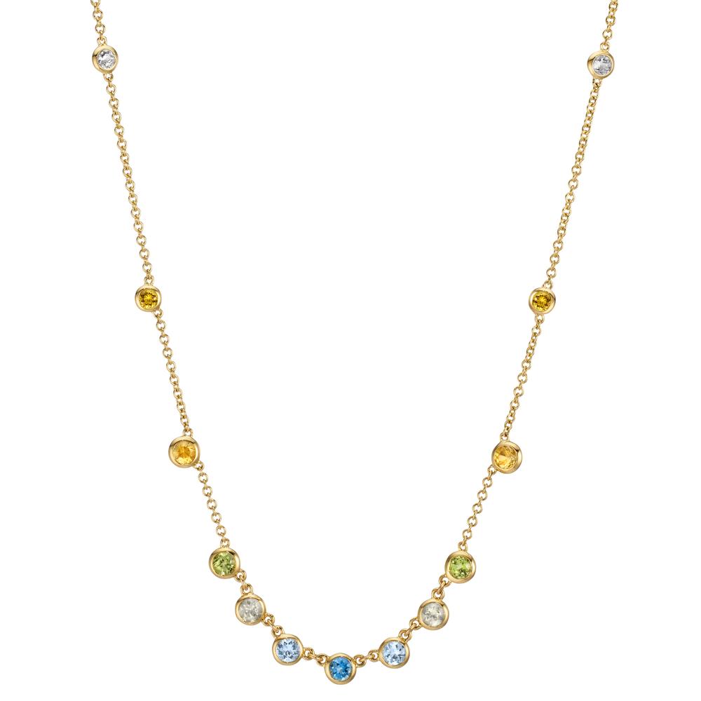 Collier Or jaune 18K Citrine 0.20 ct, 2 Pierres, Améthyste vert, 0.30 ct, 4 Pierres, Péridot 0.13 ct, 2 Pierres, Topaze 0.43 ct, 3 Pierres, Quartz 0.12 ct, 2 Pierres 40-45 cm