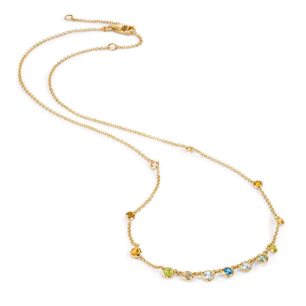 Collier Or jaune 18K Citrine 0.20 ct, 2 Pierres, Améthyste vert, 0.30 ct, 4 Pierres, Péridot 0.13 ct, 2 Pierres, Topaze 0.43 ct, 3 Pierres, Quartz 0.12 ct, 2 Pierres 40-45 cm