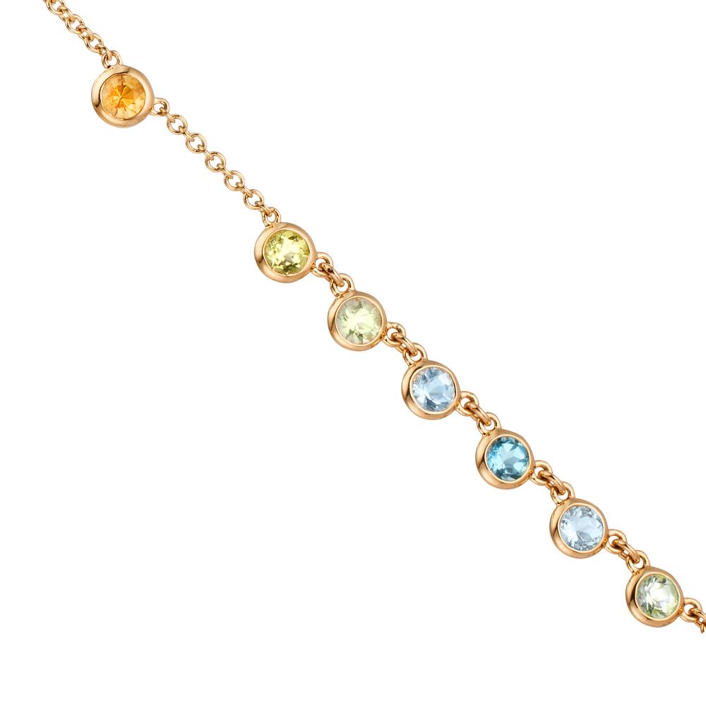 Collier Or jaune 18K Citrine 0.20 ct, 2 Pierres, Améthyste vert, 0.30 ct, 4 Pierres, Péridot 0.13 ct, 2 Pierres, Topaze 0.43 ct, 3 Pierres, Quartz 0.12 ct, 2 Pierres 40-45 cm