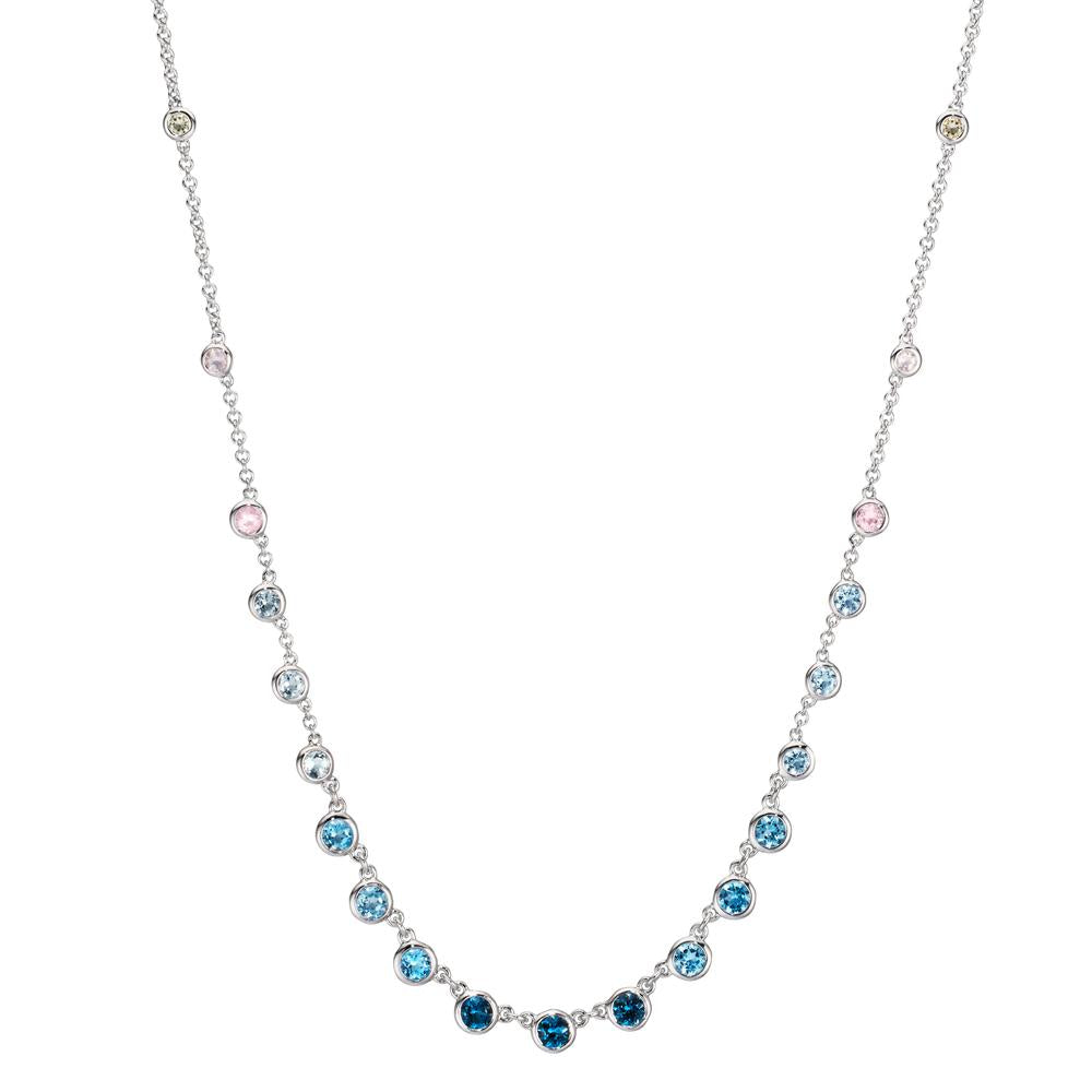 Necklace 18k White Gold Topaz 1.31 ct, 12 Stones, London Blue Topaz 0.41 ct, 3 Stones, Quartz crystal 0.06 ct, 2 Stones, Rose Quartz 0.19 ct, 4 Stones 40-45 cm