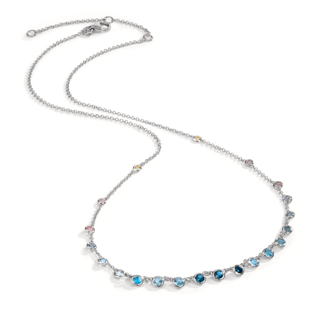 Necklace 18k White Gold Topaz 1.31 ct, 12 Stones, London Blue Topaz 0.41 ct, 3 Stones, Quartz crystal 0.06 ct, 2 Stones, Rose Quartz 0.19 ct, 4 Stones 40-45 cm