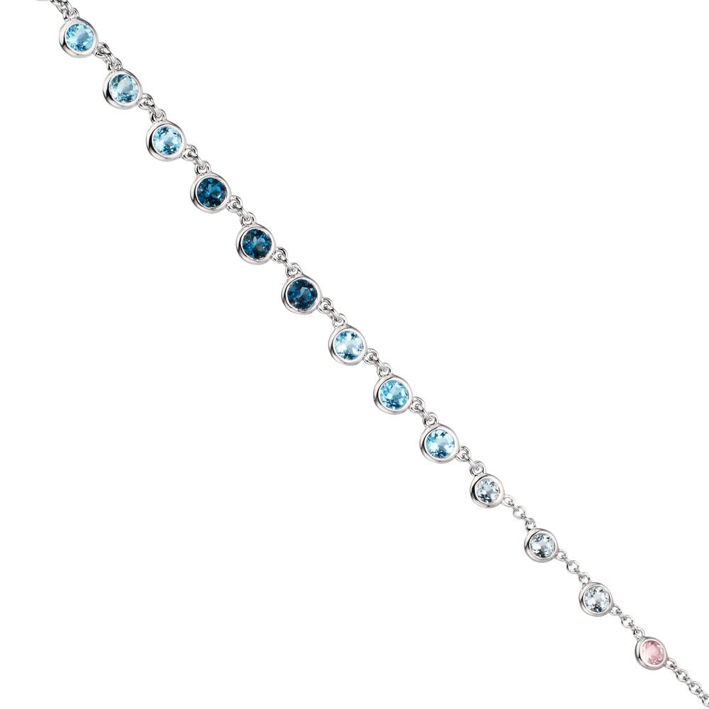 Necklace 18k White Gold Topaz 1.31 ct, 12 Stones, London Blue Topaz 0.41 ct, 3 Stones, Quartz crystal 0.06 ct, 2 Stones, Rose Quartz 0.19 ct, 4 Stones 40-45 cm
