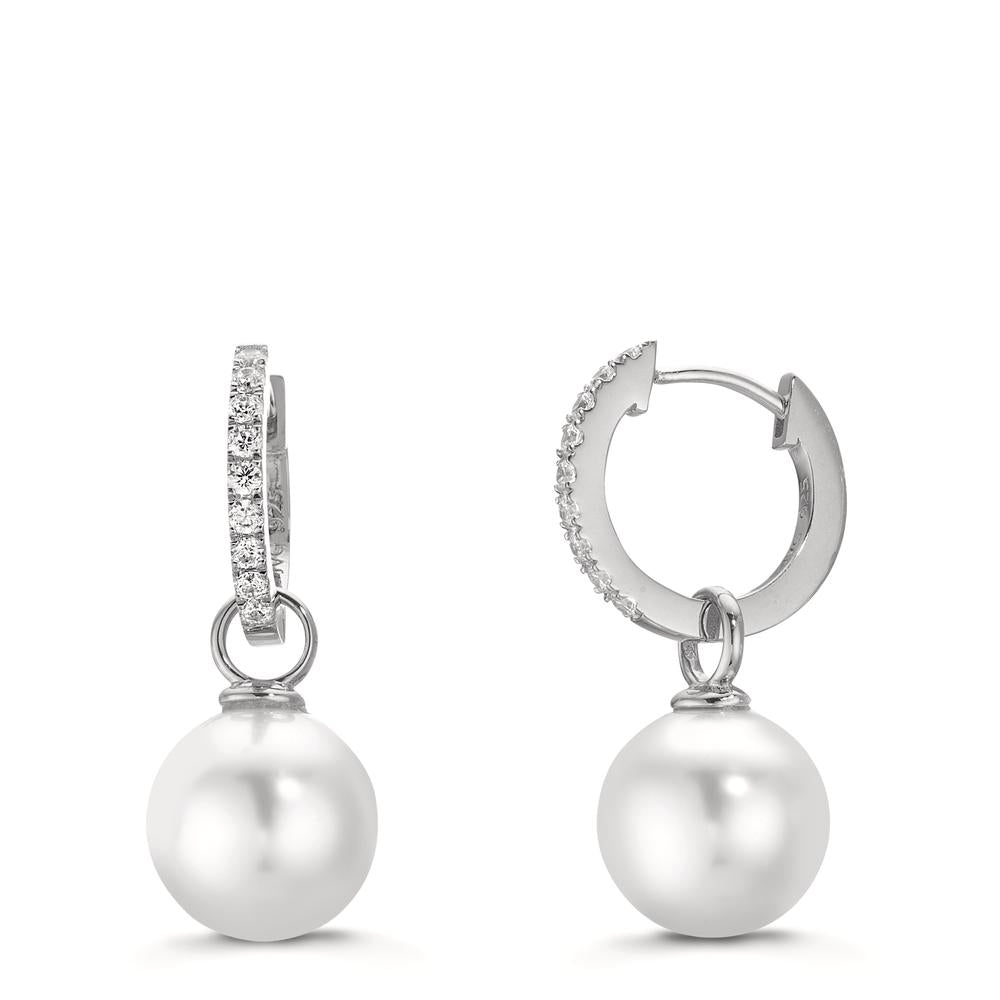 Aro con bisagra Plata Circonita 18 piedras Rodio plateado [shining Pearls], 2 Perlas, 10 mm