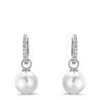Créoles à charnières Argent Zircone 18 Pierres Rhodié [shining Pearls], 2 Perles, 10 mm