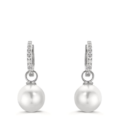Orecchini circolari Argento Zirconia 18 pietra rodiato [shining Pearls], 2 Perla, 10 mm