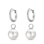 Créoles à charnières Argent Zircone 18 Pierres Rhodié [shining Pearls], 2 Perles, 10 mm