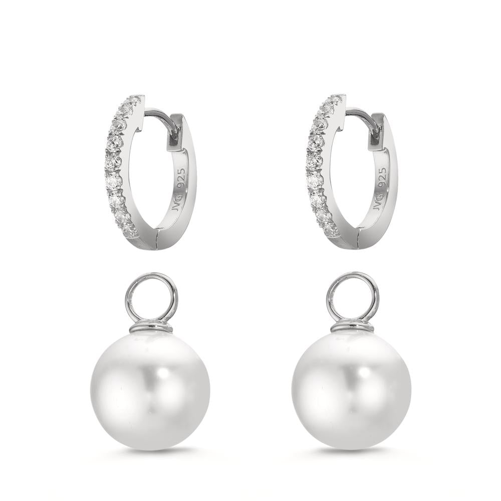 Aro con bisagra Plata Circonita 18 piedras Rodio plateado [shining Pearls], 2 Perlas, 10 mm