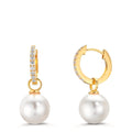 Hinged hoop Silver Zirconia 18 Stones Yellow Gold plated Shining pearls, 2 Pearls, 10 mm