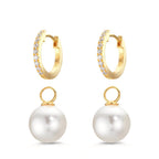 Hinged hoop Silver Zirconia 18 Stones Yellow Gold plated Shining pearls, 2 Pearls, 10 mm