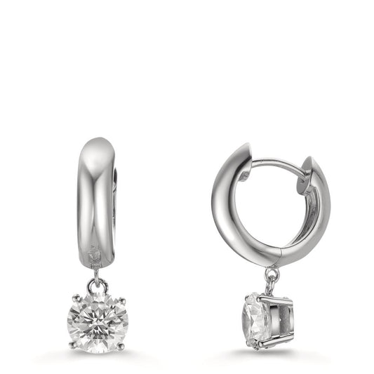 Créoles à charnières Argent Zircone 2 Pierres, 6 mm Rhodié