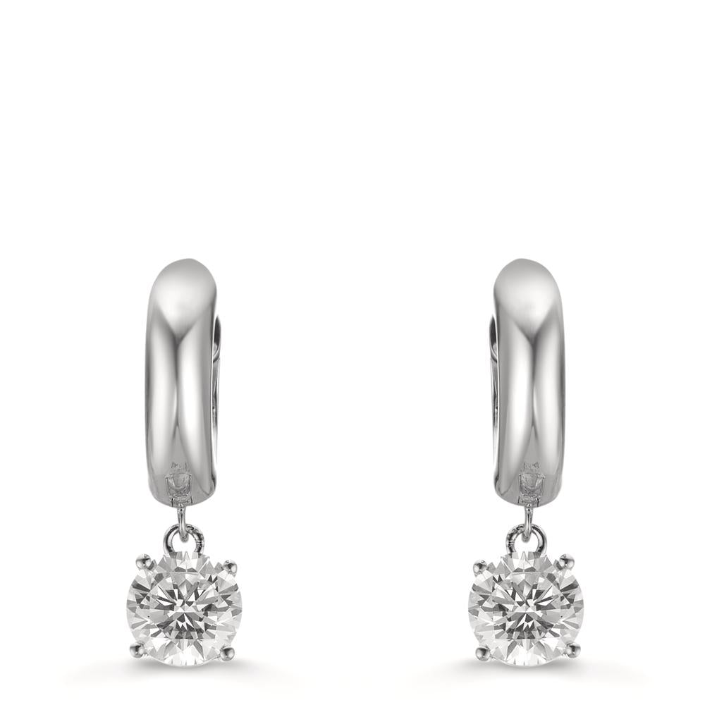 Créoles à charnières Argent Zircone 2 Pierres, 6 mm Rhodié