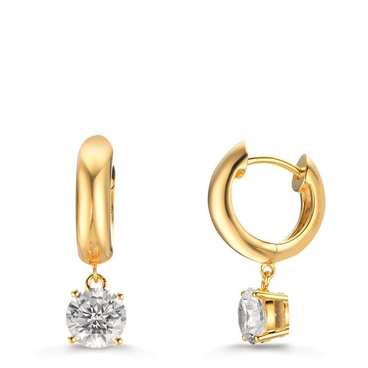 Créoles à charnières Argent Zircone 2 Pierres, 6 mm jaune Plaqué or