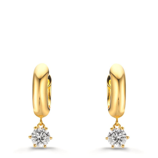 Créoles à charnières Argent Zircone 2 Pierres, 5 mm jaune Plaqué or