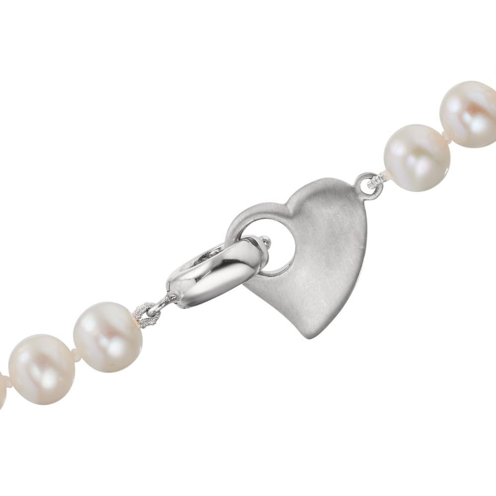 Collier Silver rodiumpläterad Sötvattensodlad pärla 6-7 mm Hjärta 45 cm