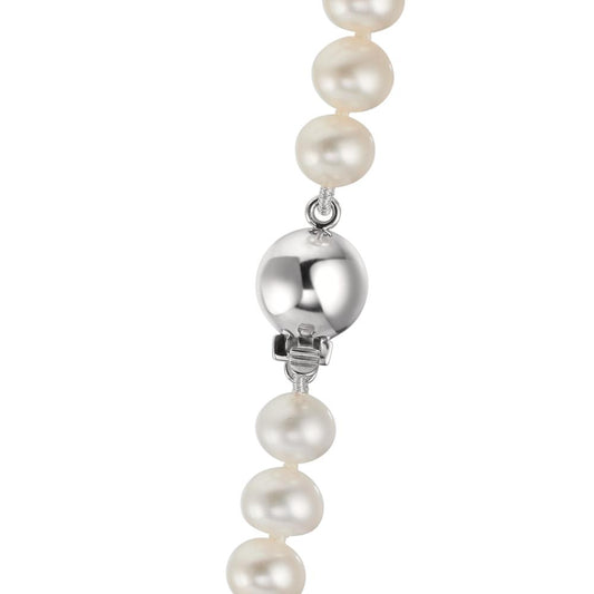 Collier Or blanc 18K perle d'eau douce 5-6 mm 45 cm
