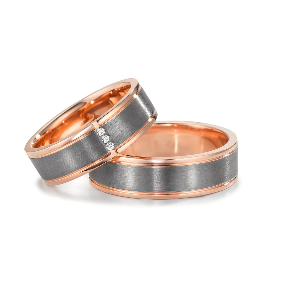 Wedding Ring 14k Red Gold, Tantal 999 Diamond 0.024 ct, 3 Stones, w-si