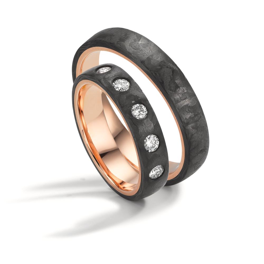 Anillo de pareja Carbón, Oro rojo de 585/14 kt. Diamante 0.25 ct, 5 piedras, w-si