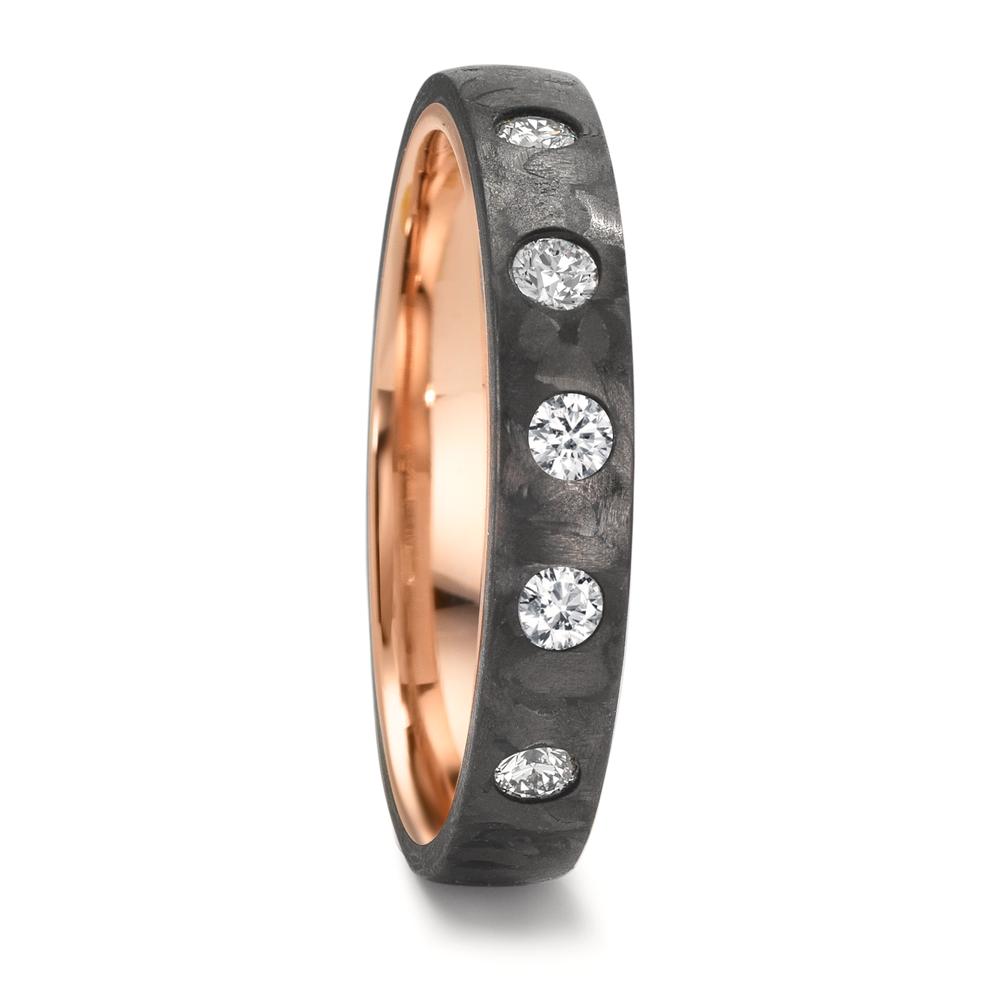 Partnerring Carbon, 585/14 K Rotgold Diamant 0.25 ct, 5 Steine, w-si