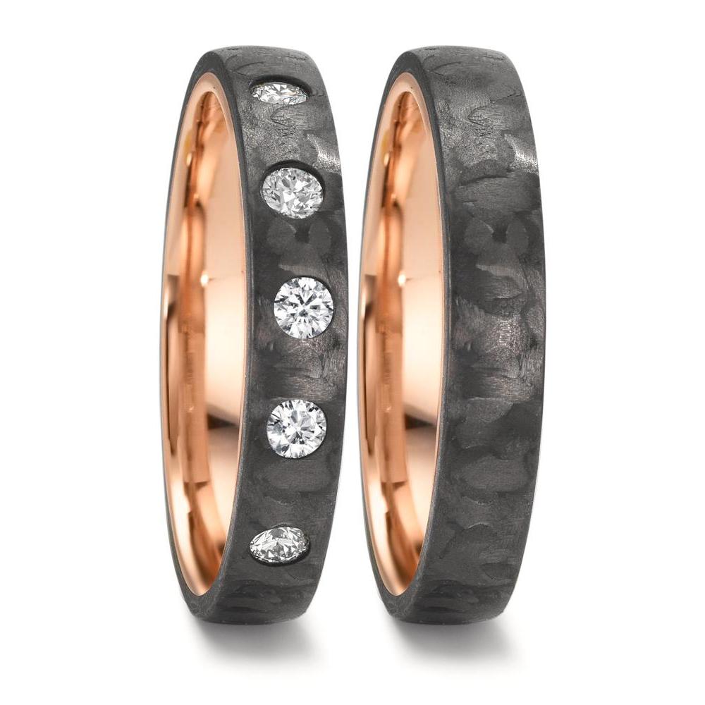 Anillo de pareja Carbón, Oro rojo de 585/14 kt. Diamante 0.25 ct, 5 piedras, w-si