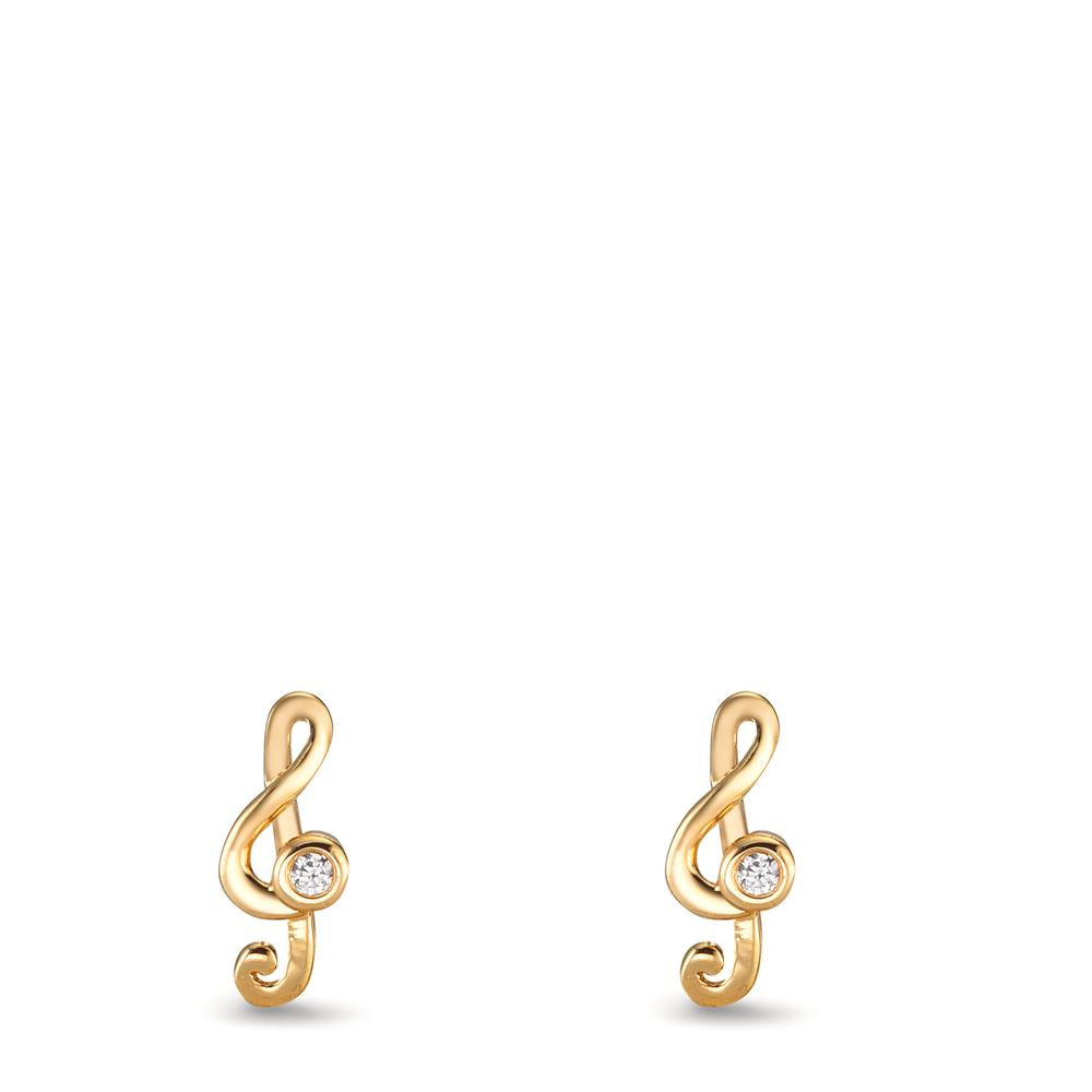 Stud earrings Silver Zirconia 2 Stones Yellow Gold plated Treble Clef