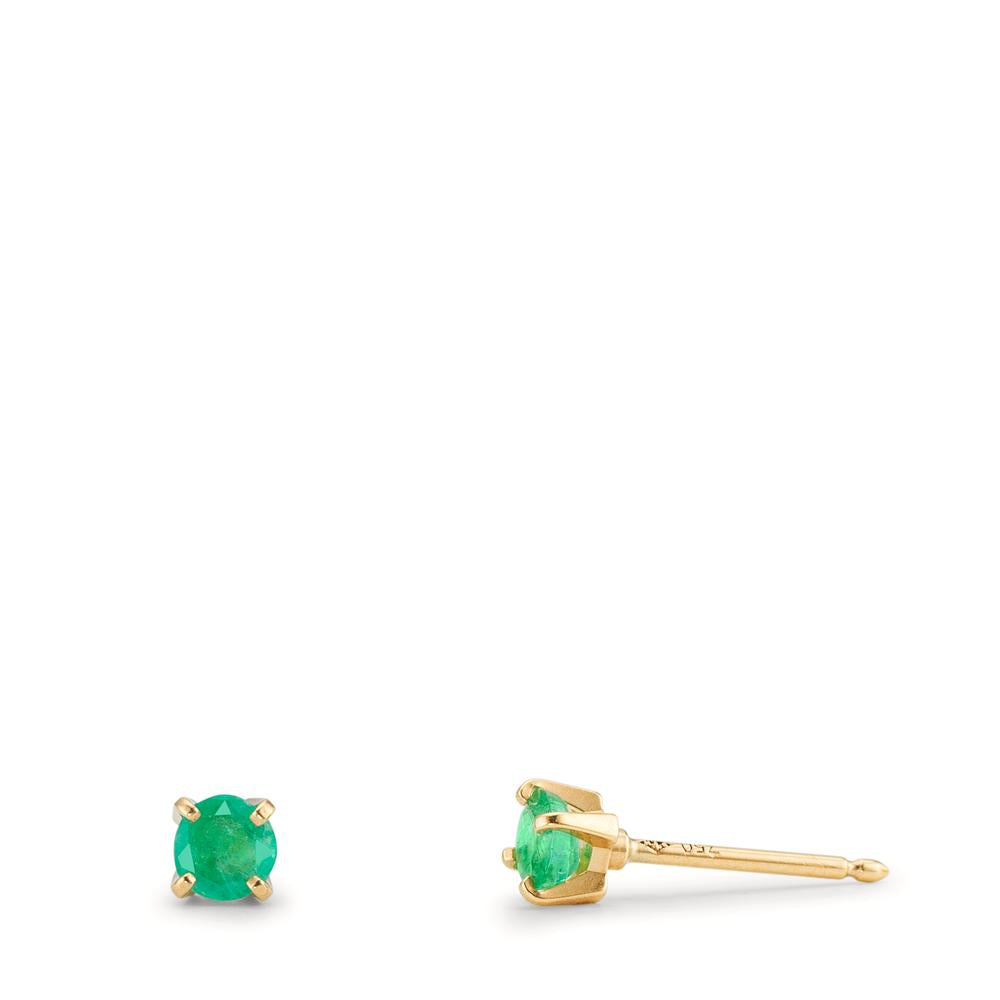 Stud earrings 18k Yellow Gold Emerald 2 Stones Ø3 mm