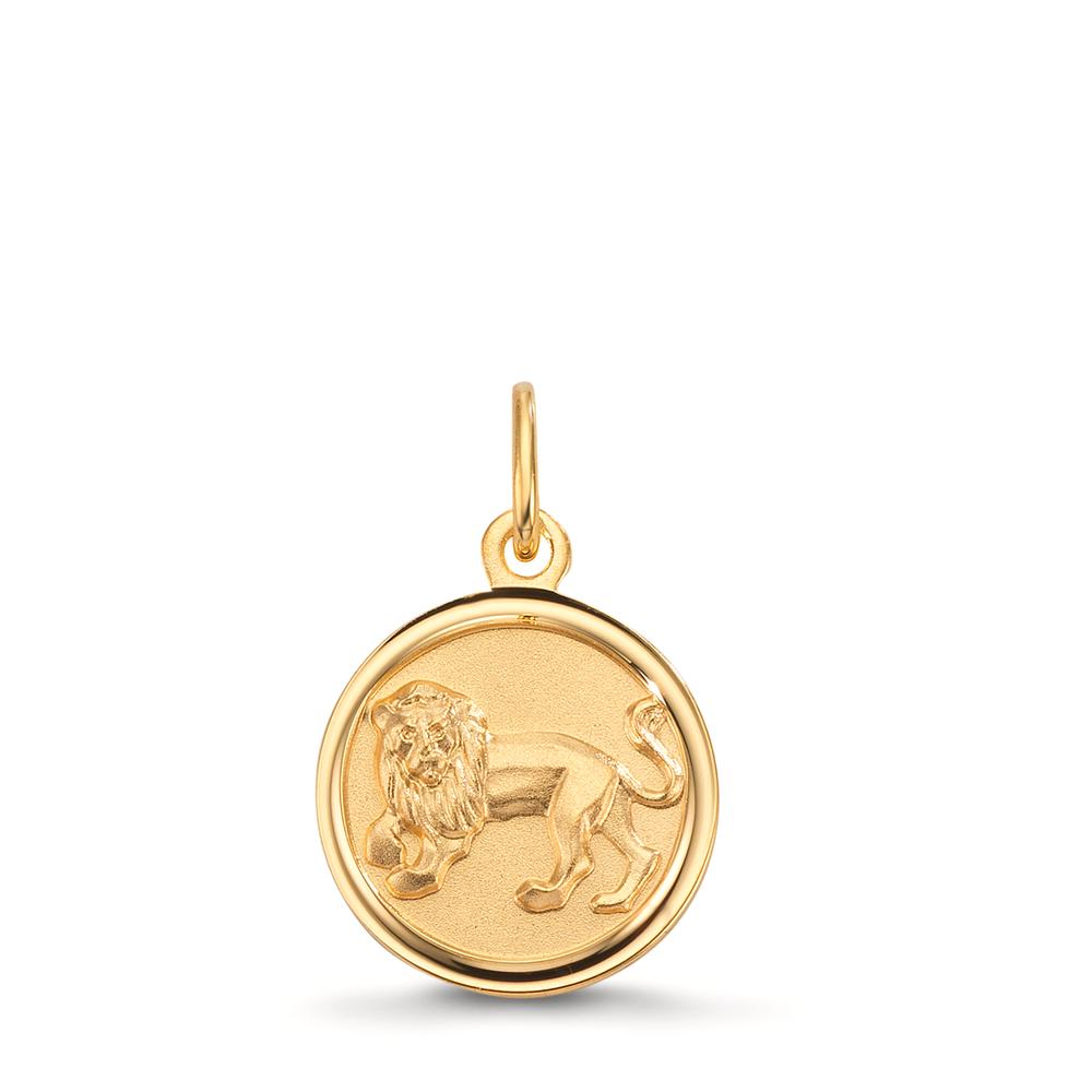 Pendentif avec gravure Or jaune 9K Signe Astrologique Lion Ø12 mm