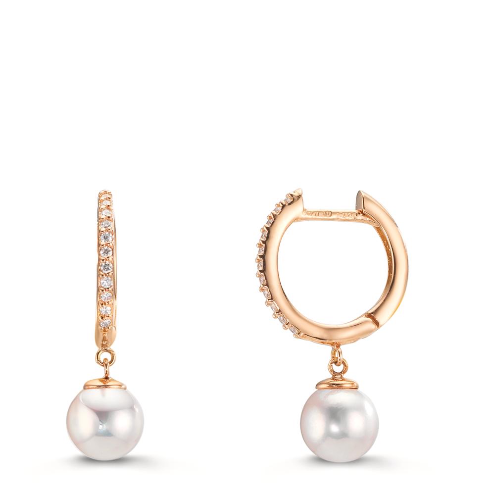 Hinged hoop 18k Red Gold Diamond 0.09 ct, 22 Stones, tw-si Akoya pearls, 2 Pearls 6-6.5 mm