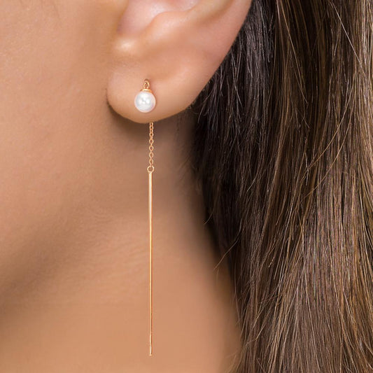 Durchziehohrhänger 750/18 K Rotgold Akoya Perlen, 2 Perlen 6-6.5 mm