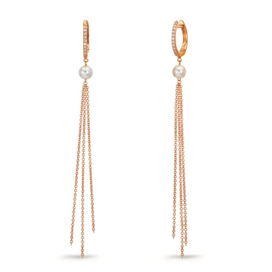 Klappcreolen 750/18 K Rotgold Diamant 0.09 ct, 22 Steine, tw-si Süsswasserzuchtperle, 2 Perlen