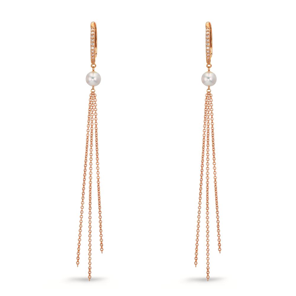 Hinged hoop 18k Red Gold Diamond 0.09 ct, 22 Stones, tw-si Freshwater pearl, 2 Pearls