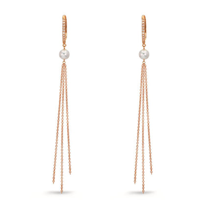 Klappcreolen 750/18 K Rotgold Diamant 0.09 ct, 22 Steine, tw-si Süsswasserzuchtperle, 2 Perlen