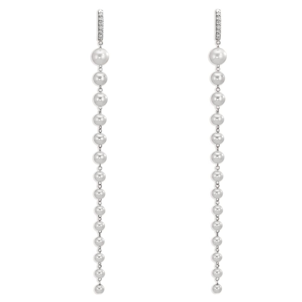 Klappcreolen 750/18 K Weissgold Diamant 0.12 ct, 12 Steine, tw-si Süsswasserzuchtperle, 28 Perlen