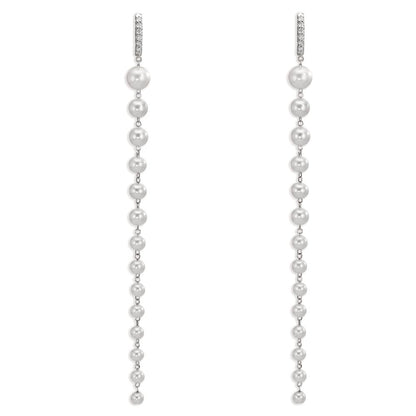 Klappcreolen 750/18 K Weissgold Diamant 0.12 ct, 12 Steine, tw-si Süsswasserzuchtperle, 28 Perlen
