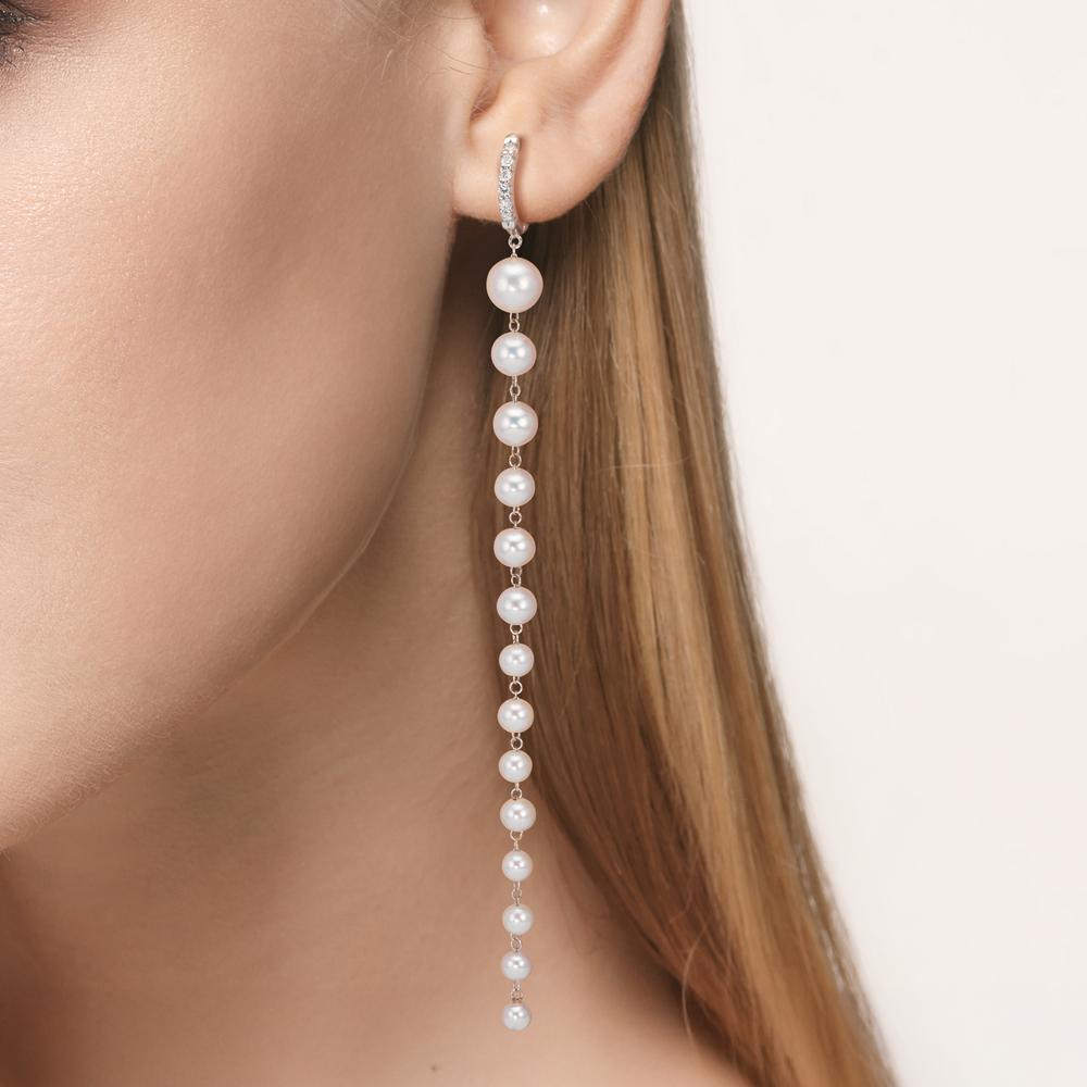 Klappcreolen 750/18 K Weissgold Diamant 0.12 ct, 12 Steine, tw-si Süsswasserzuchtperle, 28 Perlen