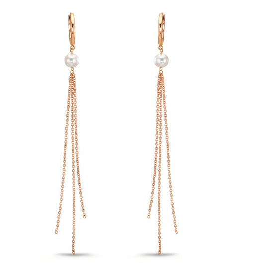 Créoles à charnières Or rouge 18K perle d'eau douce, 2 Perles